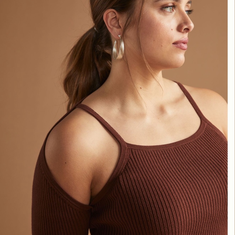ANTHROPOLOGIE CUT-OUT SWEATER TOP NWT 3X COCOA RIBBED